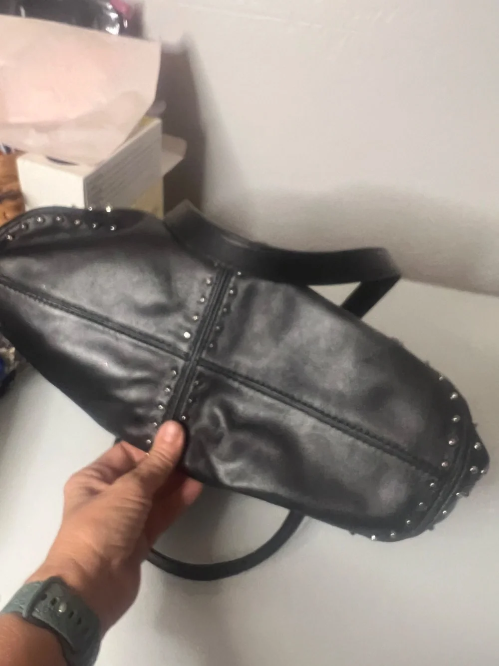 Michael Kors, black leather studded satchel Astor re-edition 2004